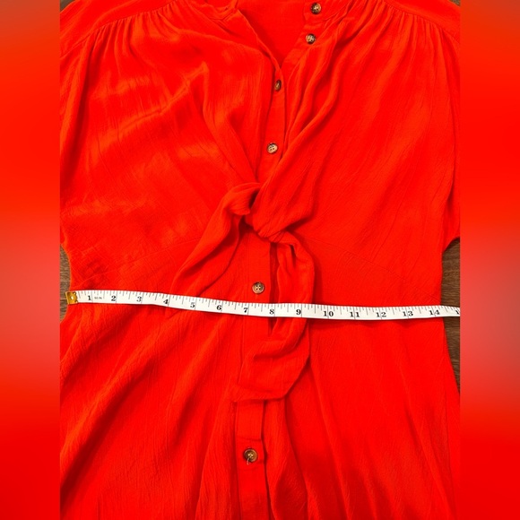 Zara Premium Orange Coral  Buttoned Midi Tie Front  Dress Size Medium - Picture 8 of 10